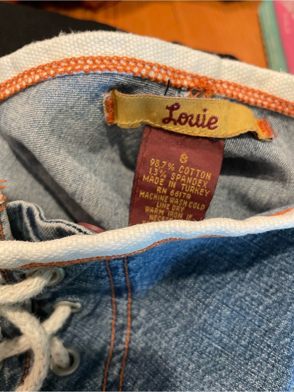 Anthropologie Louie Blue Denim A-Line Skirt with Front Tie - Picture 4 of 5